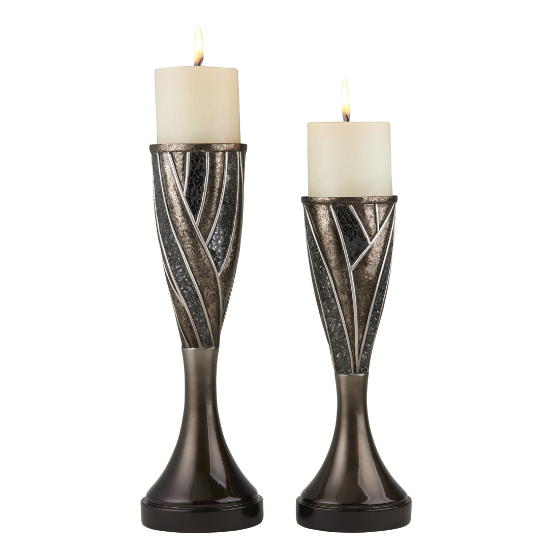 Polyresin Tabletop Candlestick with Candle Included (Set of 2) Astoria Grand