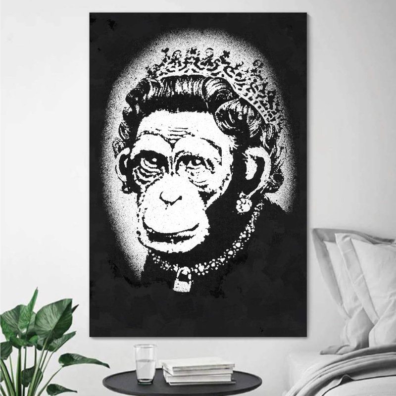 «Banksy Monkey Queen», impression de graffiti et art populaire célèbre Pop Art moderne urbain multicolore - impression