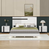 Gloss 3-Piece Bedroom Set Floating Bed Frame Queen Size Bed With LED Light & 2 Nightstands
