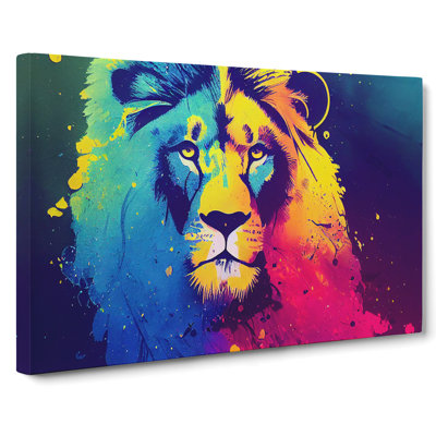 Lion Paint Splatter Abstract - Wrapped Canvas