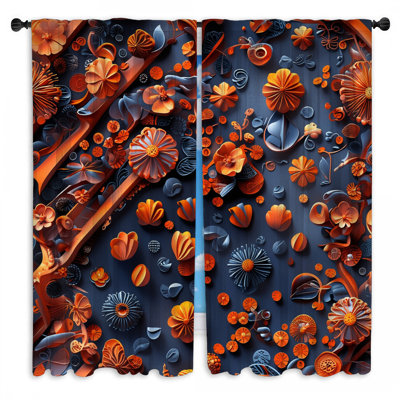 Arrangement floral orange et bleu avec rideaux obscurcissant et obscurcissant - 2 panneaux