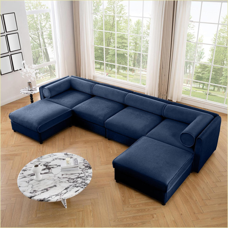 Canapé modulaire modulaire en U avec rangement Siège profond pour le salon | Chenille | Bleu marine