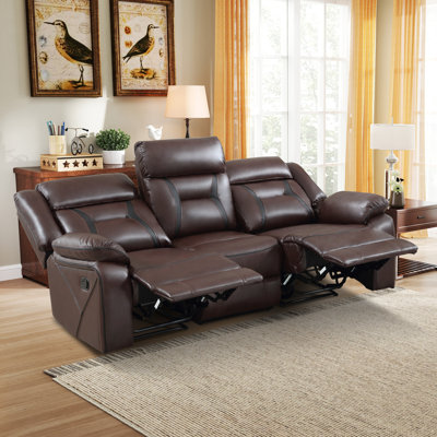 Etherine 84.6" W Vegan Leather Manual Reclining Sofa with Pillow Top Arms