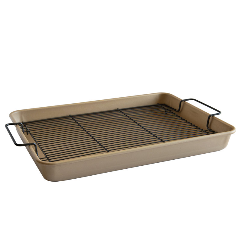 Gold Nonstick High-Sided Baking Tray with Black Rack