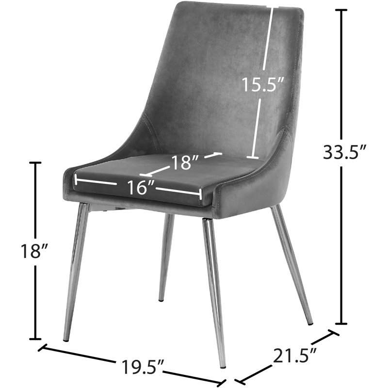 Karina Velvet Upholstered Dining Chair, Grey Velvet, Chrome