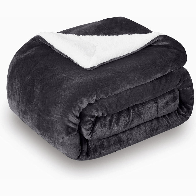 Hanae Sherpa Fleece Thick Blanket Bed Throws, Grey