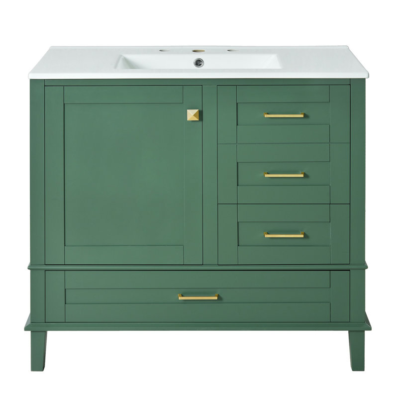 36" Bathroom Vanity with Solid Pine Frame, Green