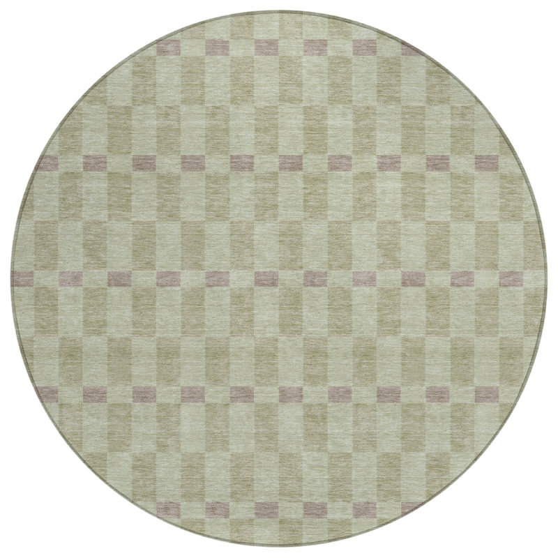 Machine Washable Indoor/Outdoor Chantille ACN2547 Geometric Rug, Celery, Round 8'