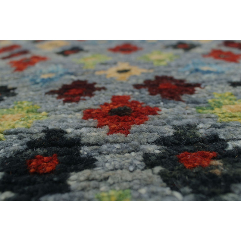 Tapis de zone en laine 3 pi 11 po x 6 pi noué la à la main one-of-kind Applewhite