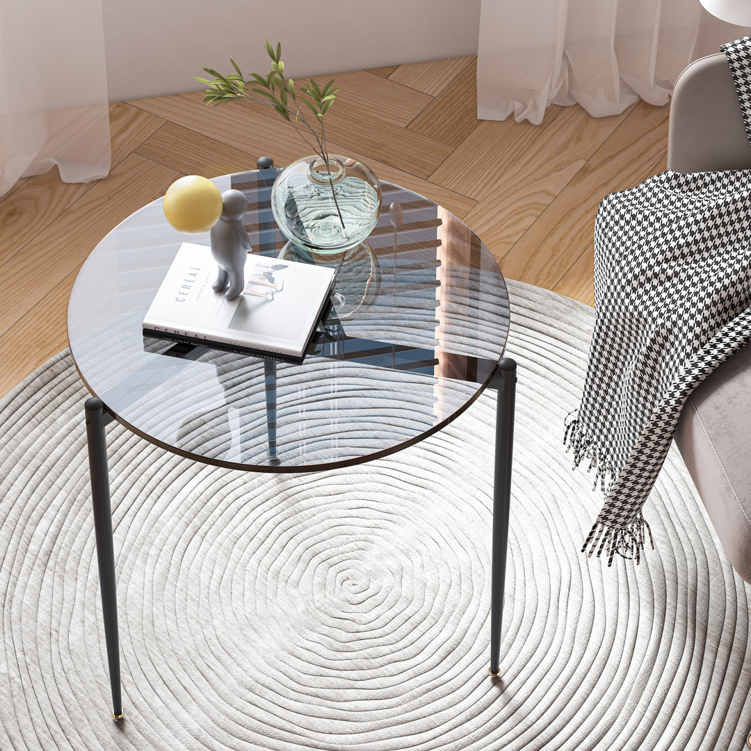 Gray Simple Tripod Coffee Table Round, Tempered Glass/ Black Finish Wrought Studio™ Table Top 
