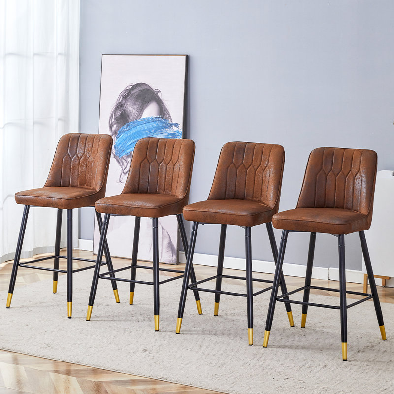 Ensemble de 4 tabourets de bar, tabourets de bar à hauteur de comptoir avec dossier, tabourets de cuisine rembourrés modernes