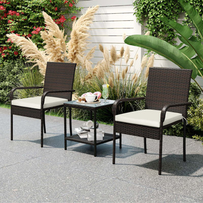 Ensemble de meubles de patio 3 pièces, table en rotin PE avec chaises empilables