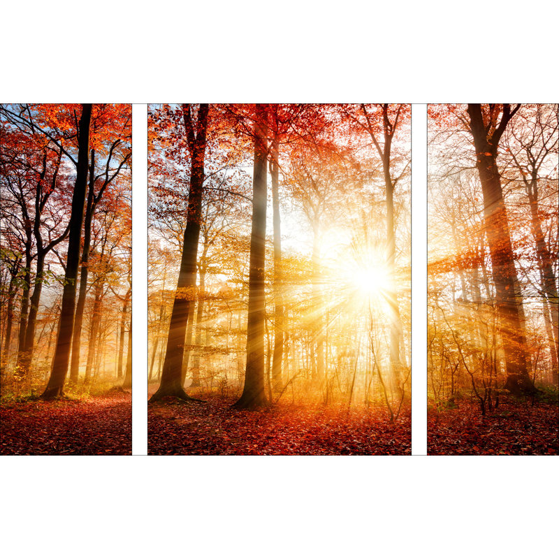 Autumn Lake - No Frame Print on Glass, 80cm H x 120cm W x 1.3cm D, Decimus 3 Piece Glass Set