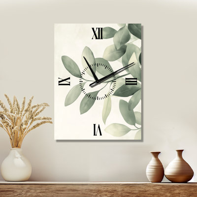 Feuilles de sauge douces I - Horloge murale silencieuse en métal de style scandinave