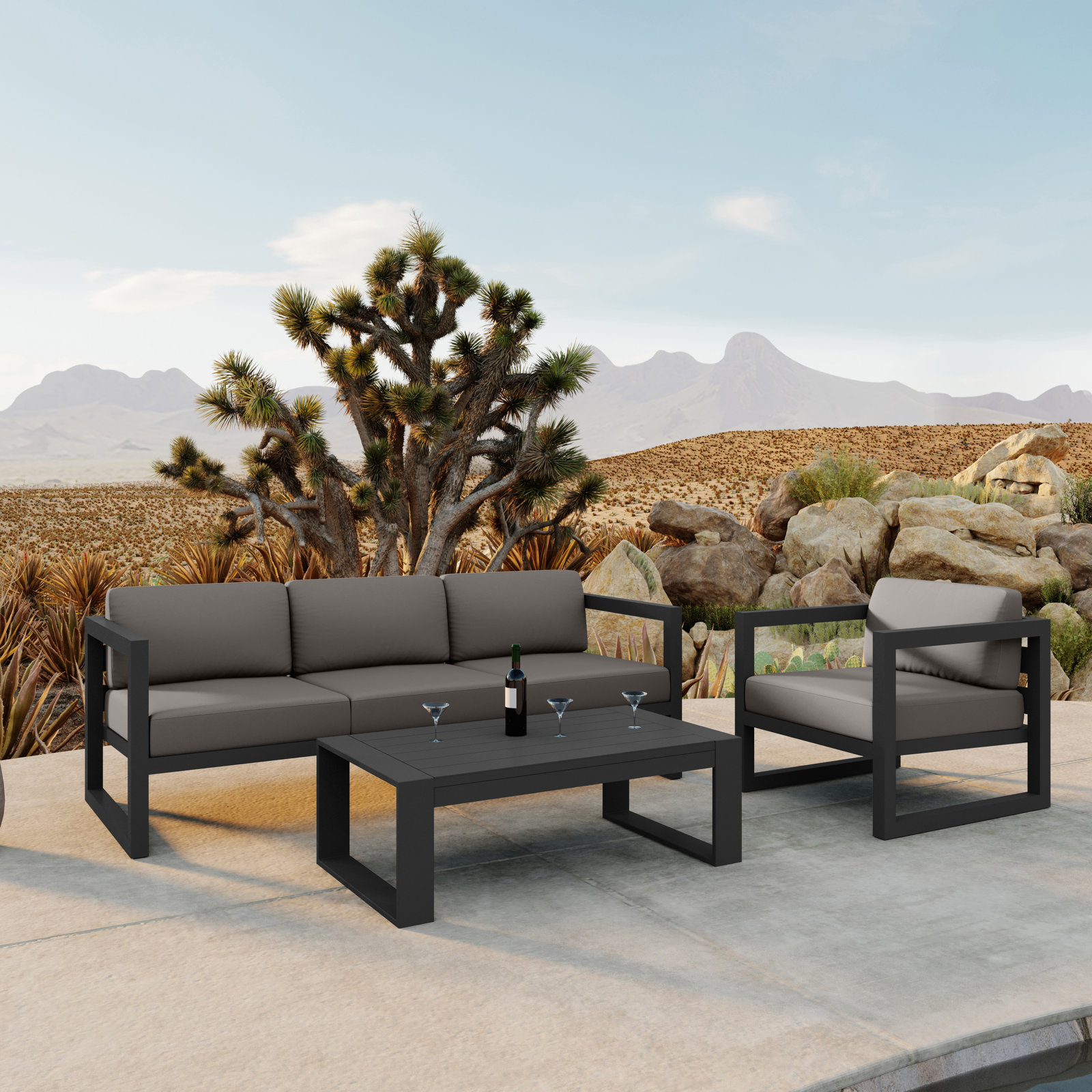 Smith 5-Person Sunbrella® Patio Seating Group, Canvas Charcoal, Slate Gray