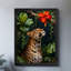 Reproduction d'art encadré noir rétro léopard de la jungle et hibiscus-1243041008