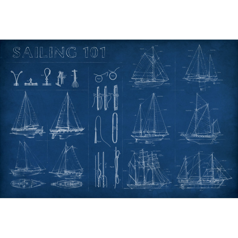 Sailing Infograph by Ethan Harper - Wrapped Canvas Painting, 51 cm H x 76 cm W, Black Floater Framed