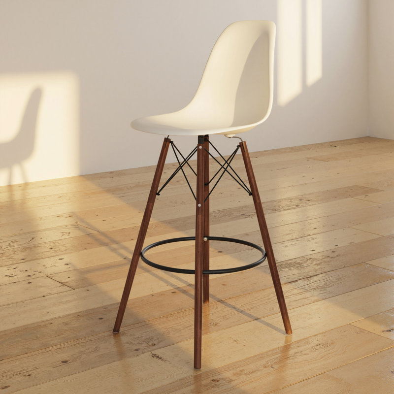 Jordan Bar & Counter Stool, White/Walnut, Bar Stool (29.5" Seat Height)