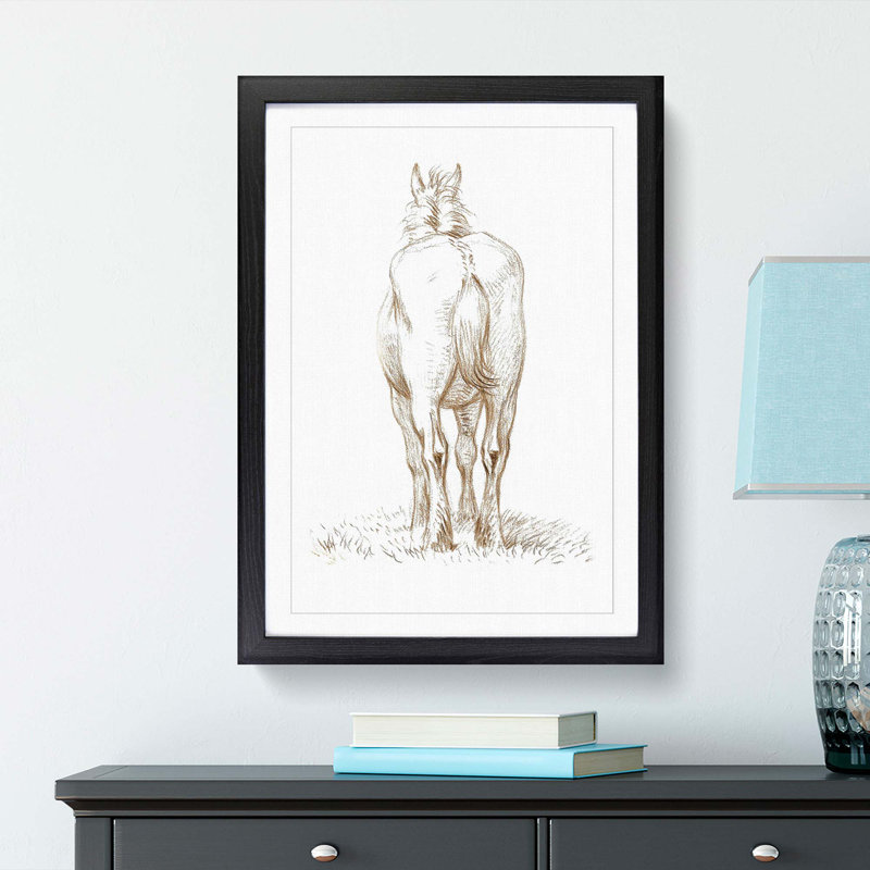 Rear of a Horse by Jean Bernard - Picture Frame Drawing Print, 48cm H x 36cm W x 2cm D, Black Framed