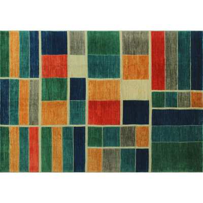 Tapis zone en laine 9 pi 11 po x 9 pi 9 po one-of-kind à la main-noué la new age Caryl