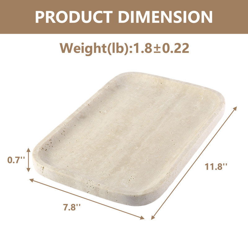 Guein Rectangle Natural Marble Tray,Travertino Romano