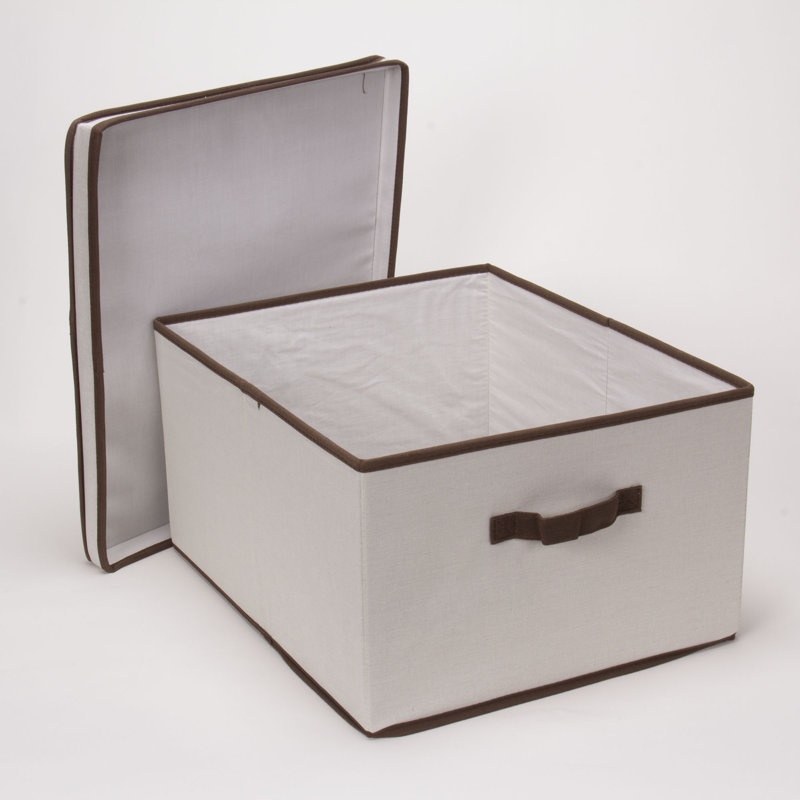 LargeStorageBoxwithLidSoftPoly-CottonCanvaswithReinforcedFrameGenerousStorageCapacityFully-RemovableLidFrontHandleVersatileFoldableandStackablewithCoffeeTrim
