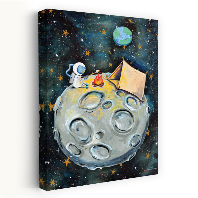 Camping astronaute fantaisiste, art contemporain abstrait, H 24 po x l 16 po