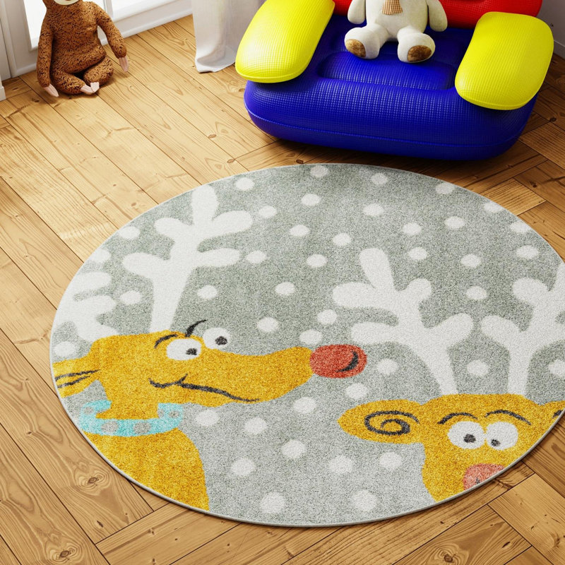 Unique Loom Reindeers Whimsy Kids Rug, Round 3'3"