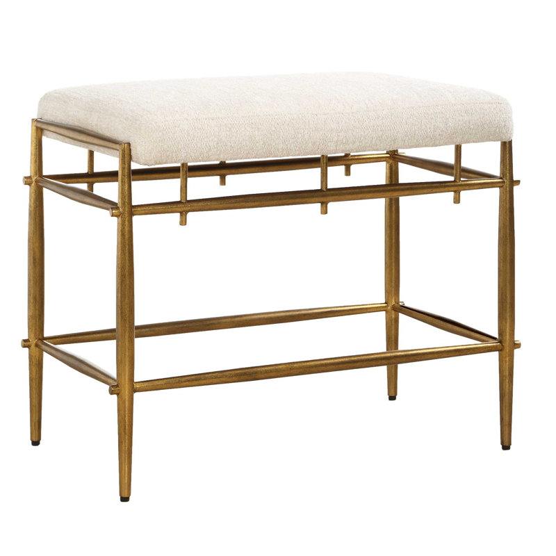 Uttermost Karleen Plush White Small Brass Bench