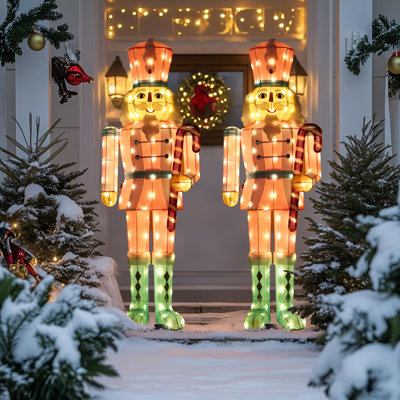 61-Inch Pink Nutcracker Lighted Soldier Outdoor Christmas Decorations Lighted Display
