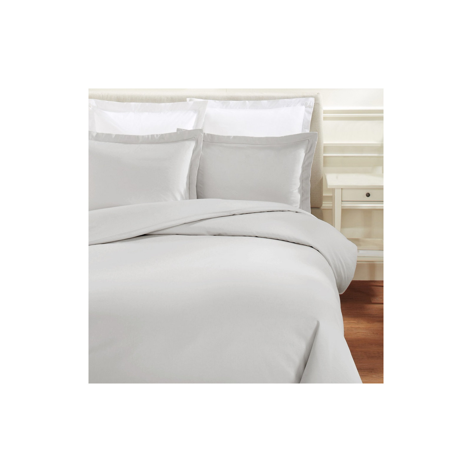 Austri Sateen Duvet Cover Set, Light Gray, Twin Duvet Cover + 1 Standard Sham
