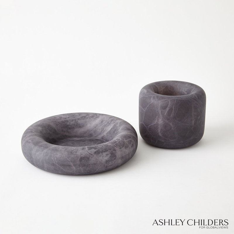 Alabaster Ring Bowl-Grey-Tall, Gray