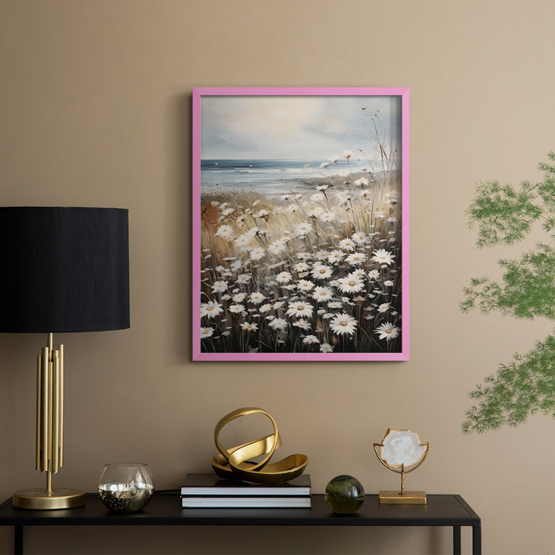 Imprimé floral rétro encadré CECI - bois massif, H 30 po x l 24 po, Rose
