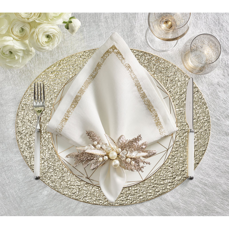 Impression Napkin, White/Gold