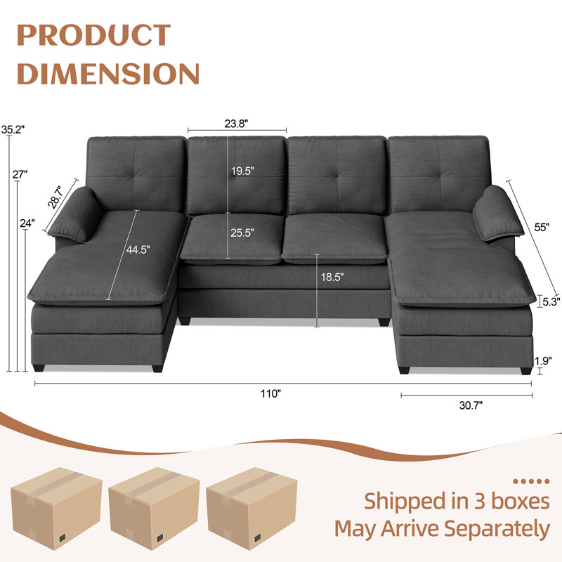 Canapé modulaire rembourré 110 po Rezarta, Mélange de lin noir
