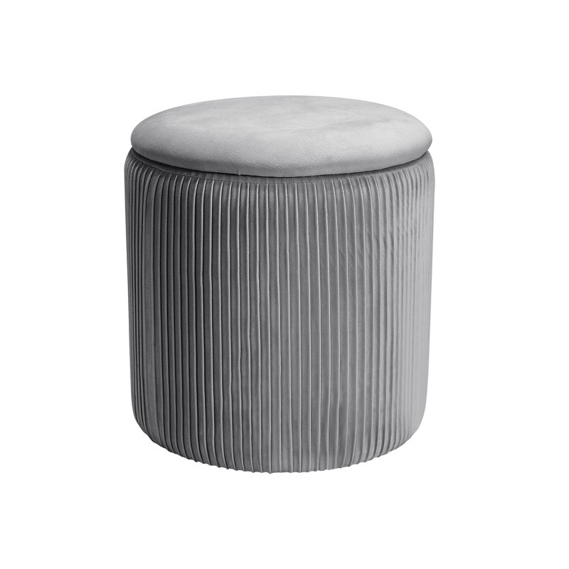 Maegan 38cm Wide Velvet Round No Pattern Ottoman with Storage, Grey