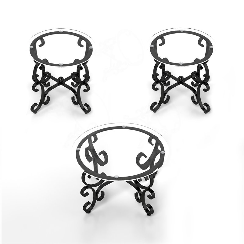 Ensemble de 3 tables basses en verre trempé