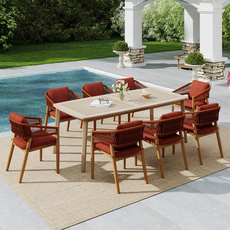 Ensemble repas pour 8 personnes, 9 pièces : table, 8 chaises, Rouge, H 29,9 po x l 82,7 po x P 39,4 po