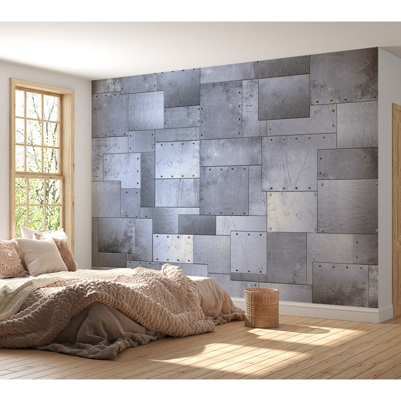 Plaque murale en métal, Argent, L 68 po x l 98 po