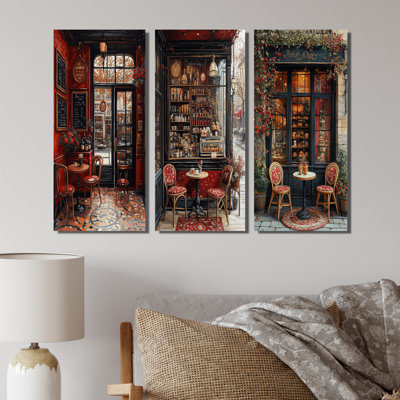 Red And Black French Cafe Clair Au Caramel I - French Cafe Wall Art Collection 3 Panels