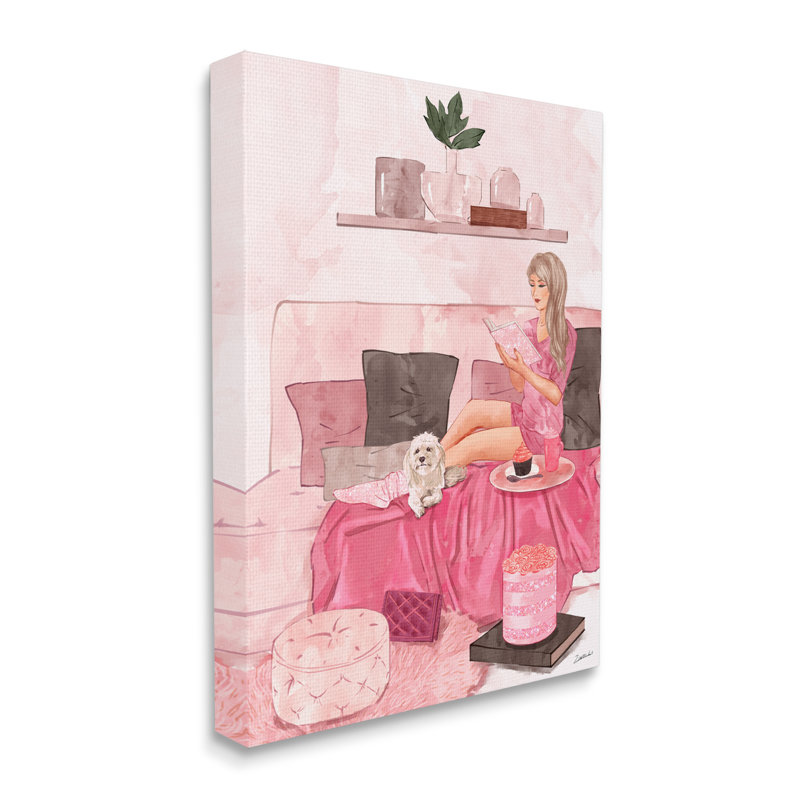 Fashionista lecture avec intérieur de chambre rose pour chien, H 20 po x l 16 po, Toile tendue