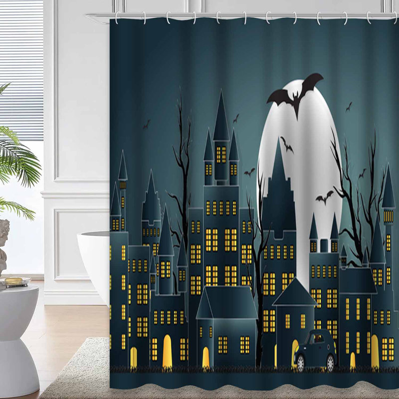 Rideau de douche Happy Halloween Ghost Party Castle Moon avec 12 crochets, L 72 po x l 84 po