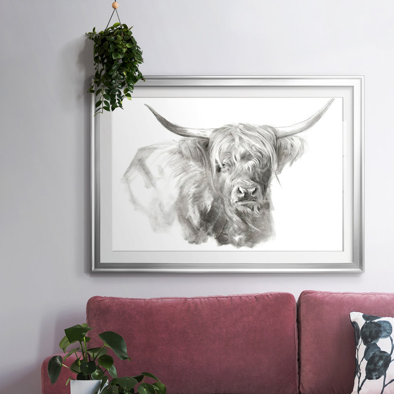 «Soft Focus Highland Bétail I», impression sur papier, Argent, H 19 po x l 27 po x P 1,5 po