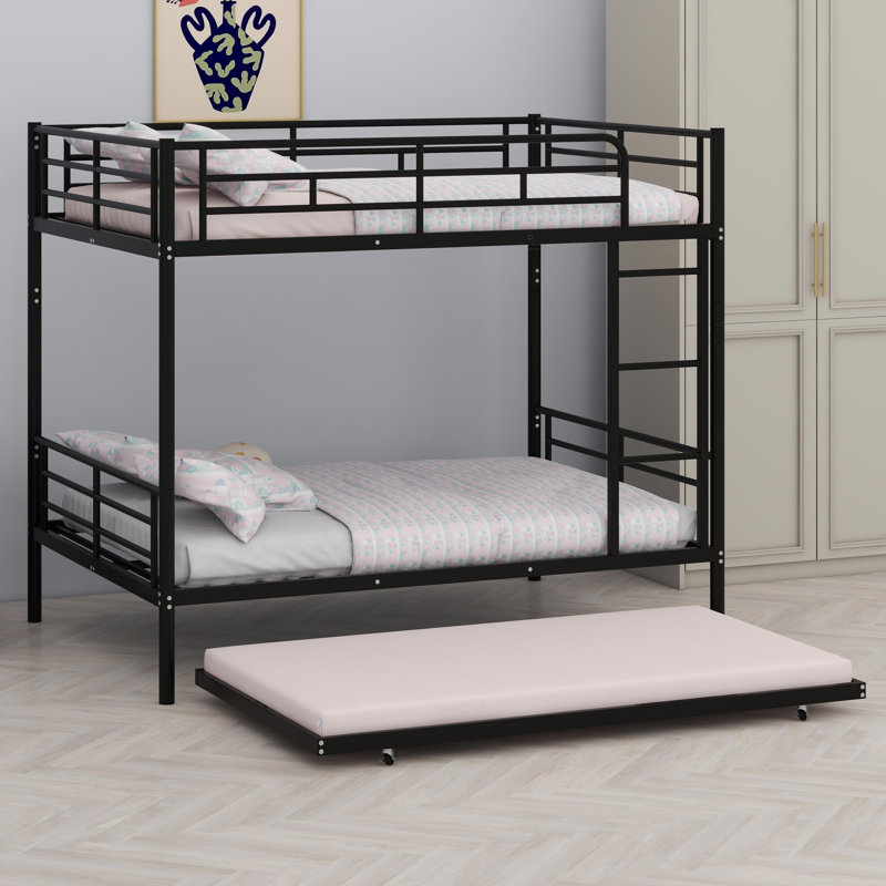 Metal Bunk Bed With Trundle, Black