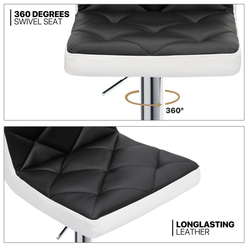 Modern Adjustable Bar Stools, Faux Leather Swivel Counter Height Barstools Chairs with Footrest, Black/White
