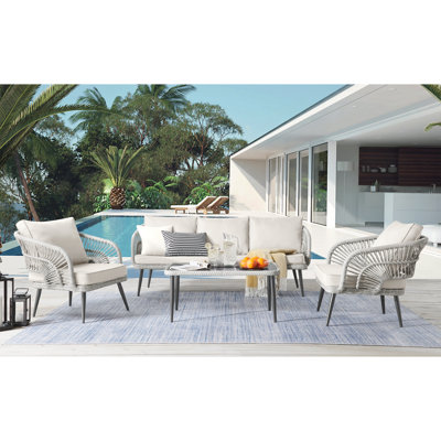 Ensemble de patio 4 pièces en rotin avec coussins Aibhlinn