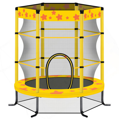 55 Inch Kids Trampoline With Safety Enclosure Net, 4.5FT Outdoor Indoor Trampoline For Kids (Yellow)