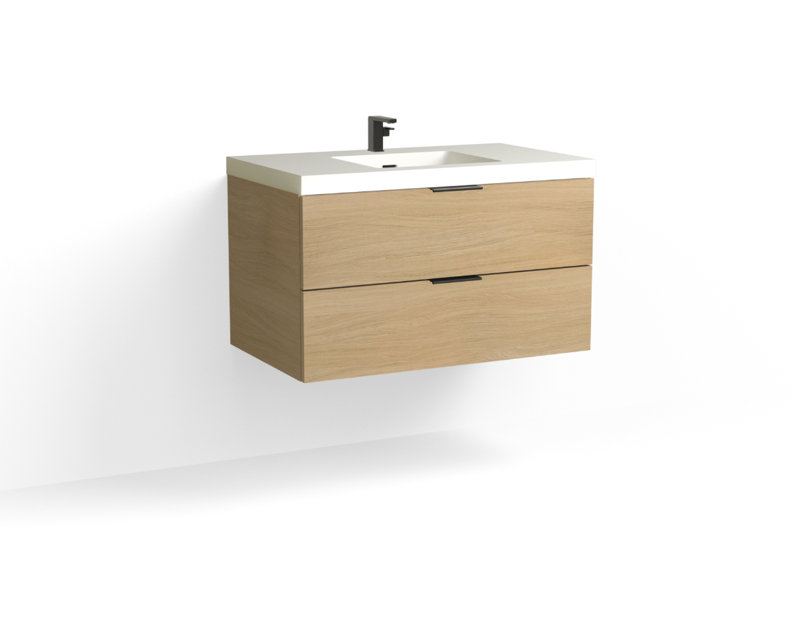 Avila 36" W Wall Mounted Single Bathroom Vanity, Matte White/Single, Nocino, Satin Nickel