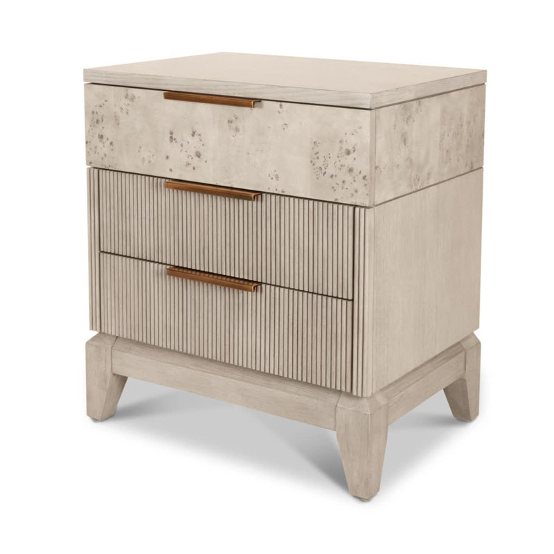 Manhattan Valley - 3 Drawer Nightstand with Power Strip, USB-A and USB-C Port - Dusty Rose Finish, Cream/Copper