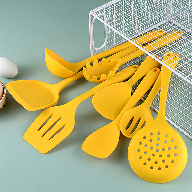 Ensemble d'ustensiles de cuisine 8 pièces en silicone - Spatules, cuillères et louches de cuisson résistantes à la chaleur en jaune éclatant